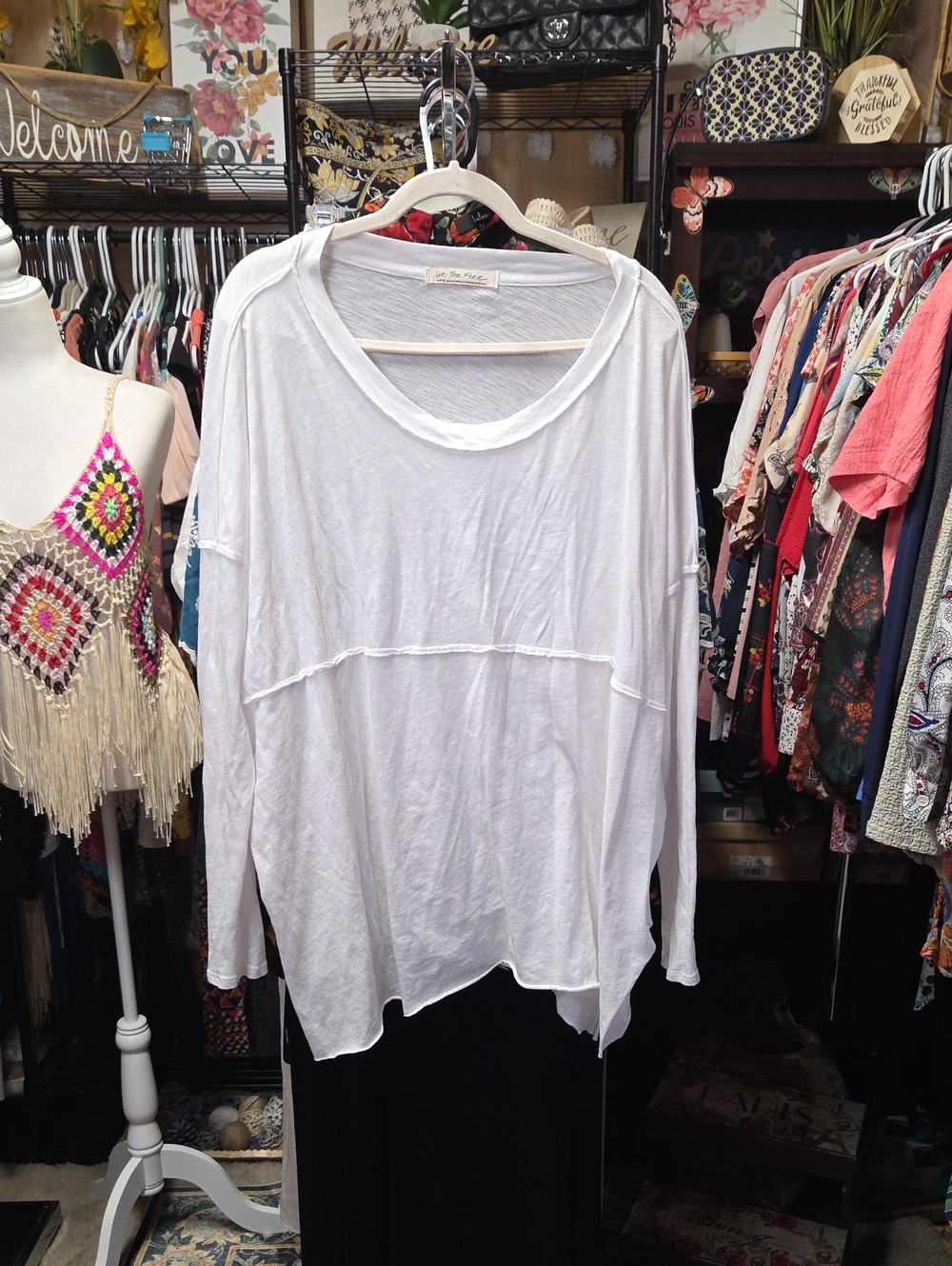 We The Free Oversized White Long Sleeve Tee